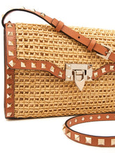 Valentino Garavani Small Rockstud Raffia Shoulder Bag