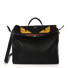 Fendi Cuoio Romano Selleria Monster Eyes Inlay Large Peekaboo Iconic Essential Satchel Black Sunflower - BEAUTY BAR