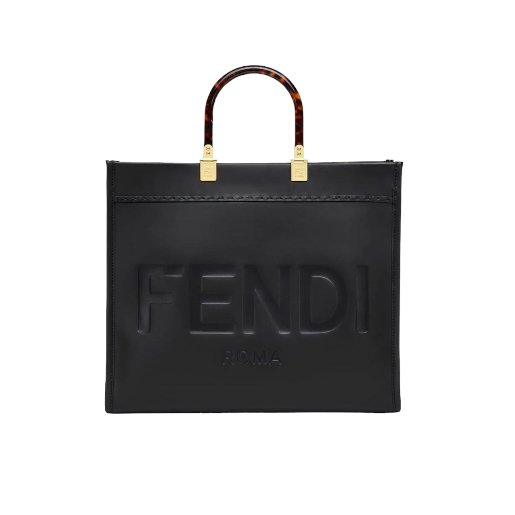 Fendi Sunshine Medium Black Leather Shopper - BEAUTY BAR