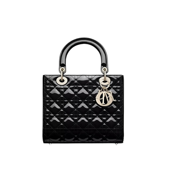 Medium Lady Dior Bag Black Patent Cannage