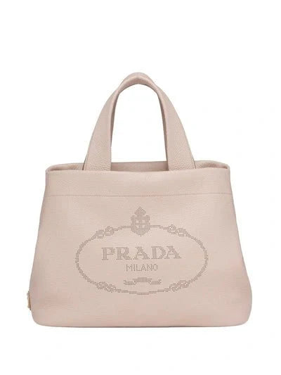 Prada Perforated Logo Tote Bag In Beige - BEAUTY BAR