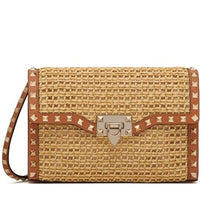 Valentino Garavani Small Rockstud Raffia Shoulder Bag - BEAUTY BAR